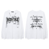 Men Long Sleeve Shirt Gothic Letter Puff Print Couple Long Sleeve T-shirt