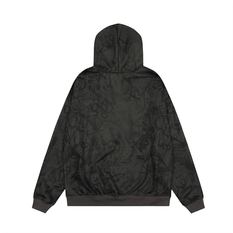 Men Hoodie Graffiti Hooded Coat Punk Hip Hop Loose Embroidered Letter Cardigan Sweater Spring and Autumn