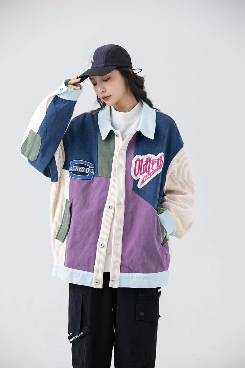 Unisex Jacket Fall Color-Blocking Lettered Casual Jacket Women's Clothing