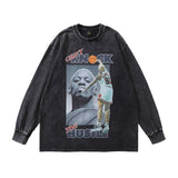 Men Long Sleeve Shirt Angel Print Washed Long Sleeve Bottoming T-shirt for Men and Women