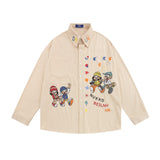 Men Long Sleeved T Shirt Cartoon Embroidered Long Sleeve Shirt Loose Casual Street Trendy