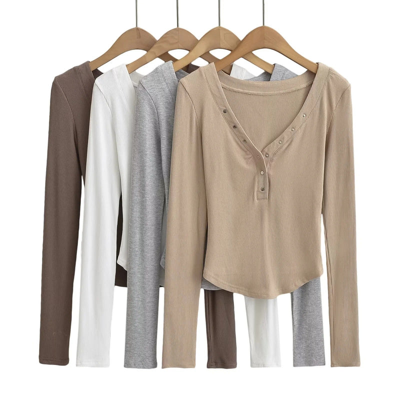 Women T-Shirt Top Hot Girl Slim-Fit Short Long Sleeve T-shirt Top