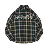 Men Long Sleeved T Shirt Spring and Autumn Lattice Shirt Men Letter Embroidery Loose Shirt Coat