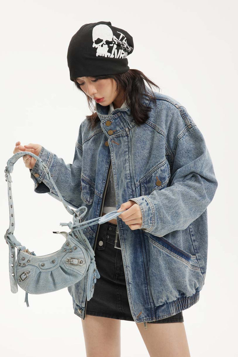 Unisex Jacket Autumn Heavy Washing Stitching Denim Women's Wear