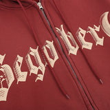 Men Fleece Lined Hoodie Letter Print Hooded Cardigan Sweater Male Loose Zipped Sports Coat