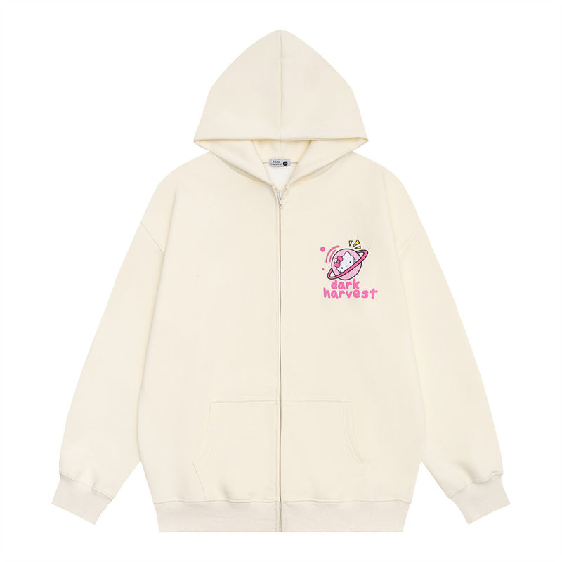 Men Hoodie Hooded Sweater Men's Spring and Autumn Loose Long Sleeve Zipper Cardigan Hooded Jacket