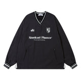 Men Hoodie V-neck Loose Pullover Sweatershirt Word Drawstring Sports Casual Top