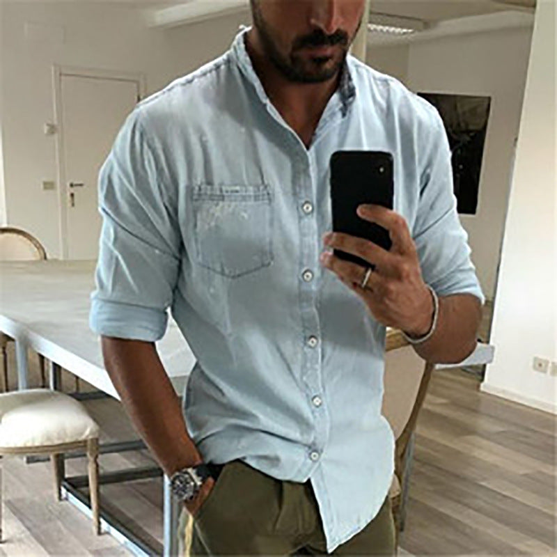 Men Shirt Printed Long Sleeve Summer Open Lining