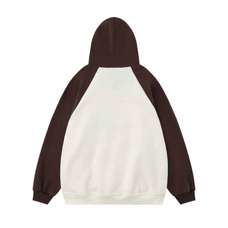 Men Hoodie Hooded Sweater Men's Five-Pointed Star Paste Cloth Embroidery Contrast Color Long Sleeves