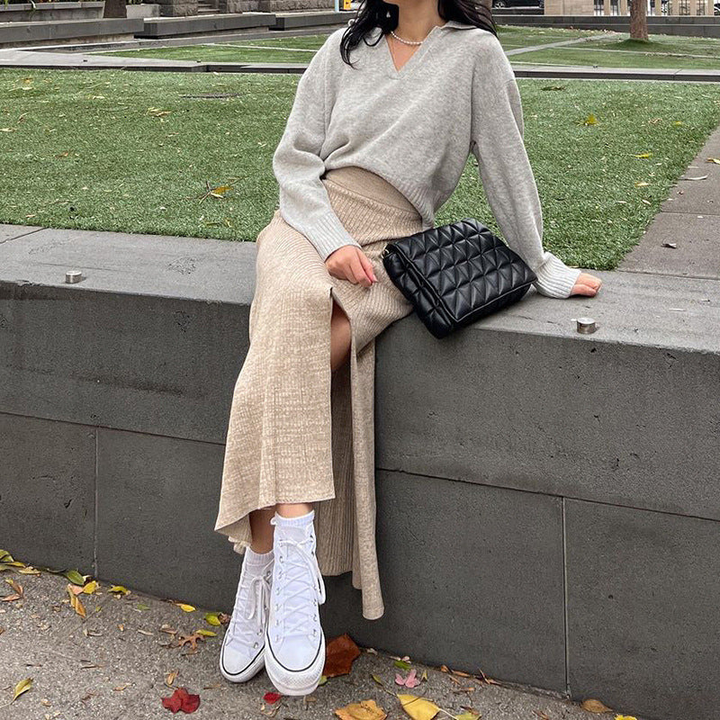 Women Skirt Slit Sheath Skirt All-Match Woolen Dress