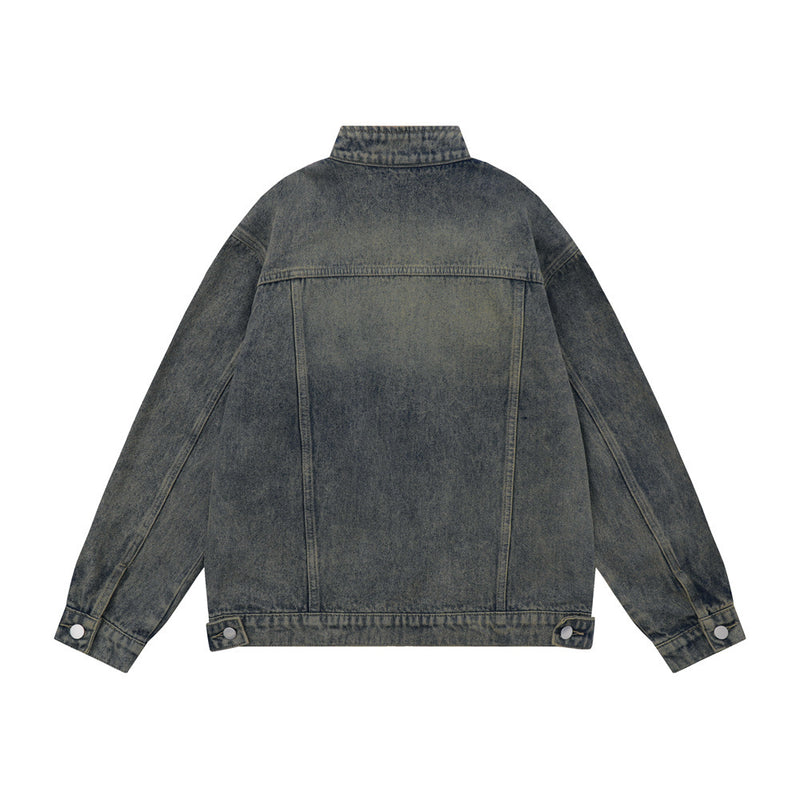 Men Fleece Lined Hoodie Spring and Autumn Denim Jacket Men Vibe Washed and Worn Denim Jacket