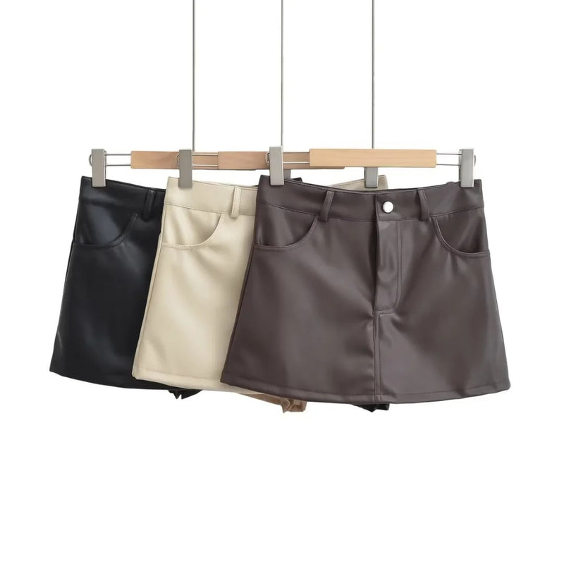 Women Skirt Pu Half-Length Short a Words