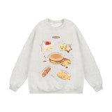 Men Hoodie Bread Burger Print round Neck Pullover Top Autumn and Winter