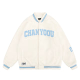 Men Cotton Padded Jacket Coat Winter Loose Letter Embroidery Cotton Casual Long-Sleeved Jacket Baseball Uniform