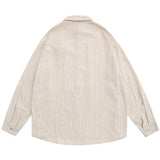 Men Long Sleeved T Shirt Flower Vertical Striped Long Sleeve Shirt Men's Spring and Autumn Loose Shirt Casual