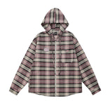 Men Long Sleeved T Shirt Striped Plaid Hooded Shirt Coat Spring and Autumn Loose Casual Long Sleeves Hooded Shirt