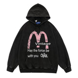 Men Hoodie Worn Looking Washed-out Letter Hooded Sweater Loose Spring and Autumn