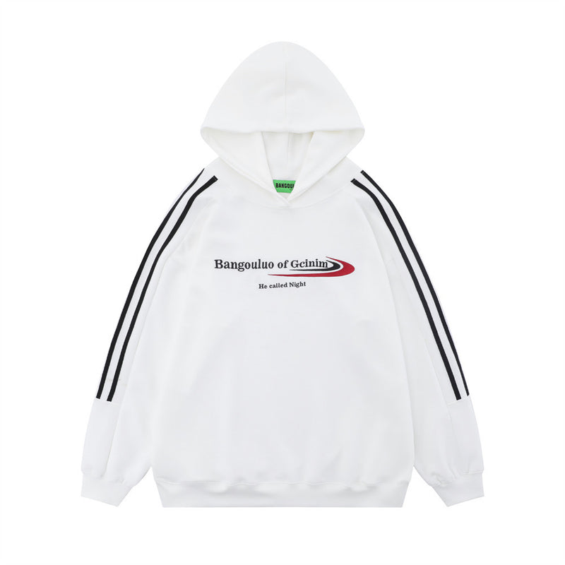 Men Hoodie Sports Loose Hooded Sweater Striped Stitching Long Sleeve Pullover Casual Top