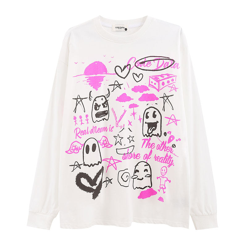 Men Long Sleeve Shirt Printed Long Sleeve T-shirt Men and Women Hip Hop Versatile Base