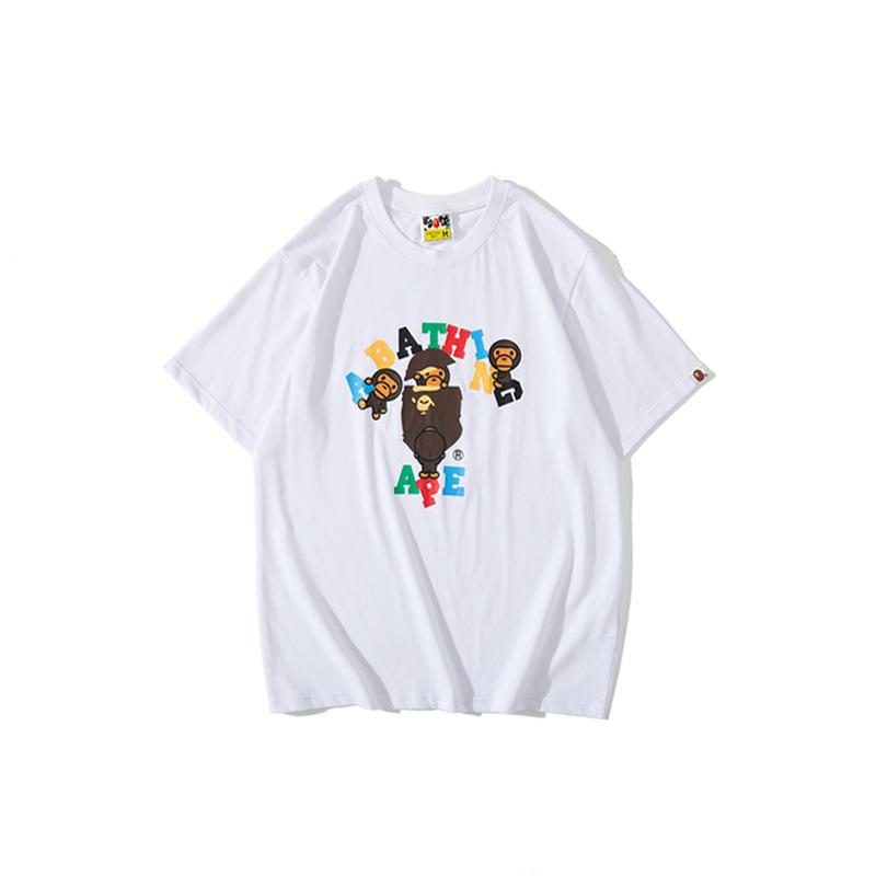 Bathing Ape T Shirt Summer Colorful Letters Little Monkey T-shirt Half-Sleeved Casual Short Sleeve