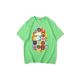 Bathing Ape T Shirt Printed Round Neck Casual Short Sleeve Multi-Color Blocks Ape Head T-shirt