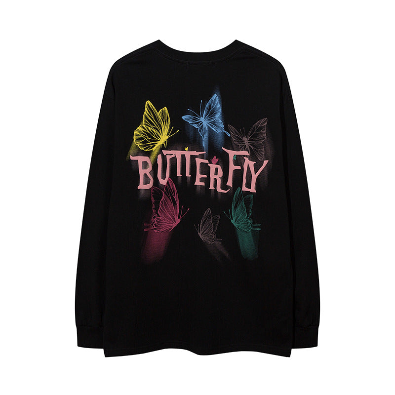 Men Long Sleeve Shirt Foam Printed Distressed Long Sleeve T-shirt Men and Women Hip Hop Loose