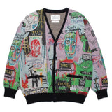 Graffiti Bomber Jacket Pure Cotton Yarn V-neck Knitted Cardigan