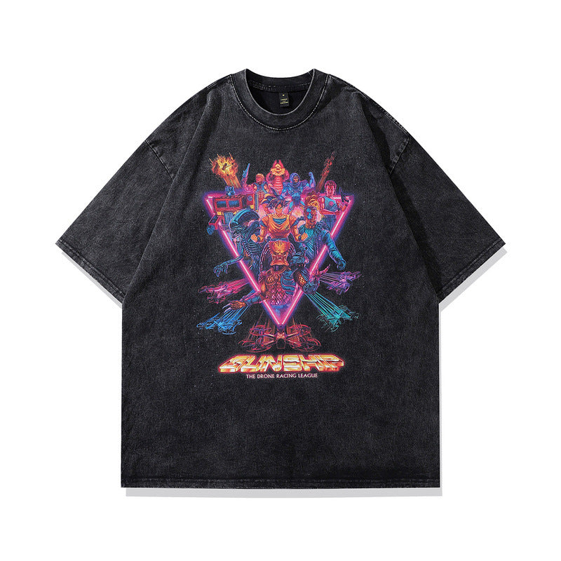 Men T Shirt Printed Distressed Short-Sleeved T-shirt Men and Women Vintage