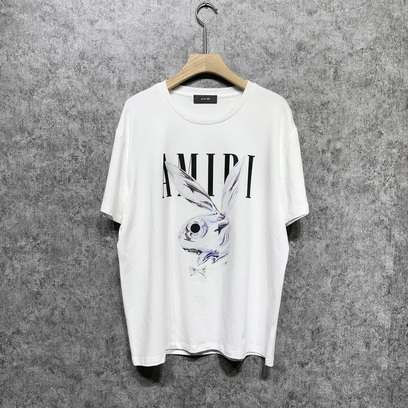 Amiri T Shirt Gray Rabbit Printed Casual Round Neck