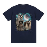 3 Racoon Moon Howling Raccoon Head T Shirt Funny Graphic