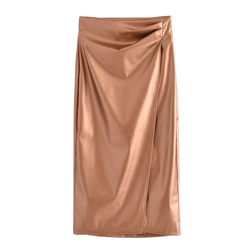 Women Skirt High Waist Slit Midi Skirt