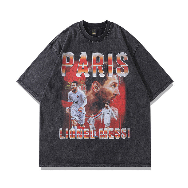 Men T Shirt Portrait Printing Distressed Short-Sleeved T-shirt Men Hip Hop Loose Washed