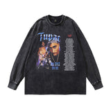 Men Long Sleeve Shirt Distressed Long Sleeve T-shirt Men and Women Oversize Casual Couple's Tops