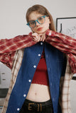 Unisex Jacket Autumn Washed Color Matching Distressed Shirt Women's Clothing