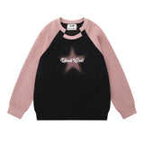 Men Hoodie Raglan Sleeve Crew Neck Pullover Sweatshirt Stitching Five-Pointed Star Printed Spring and Autumn Loose Top