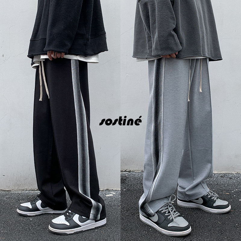 Men Sweatpants Casual Pants Men's Autumn and Winter Loose Straight Striped Sports