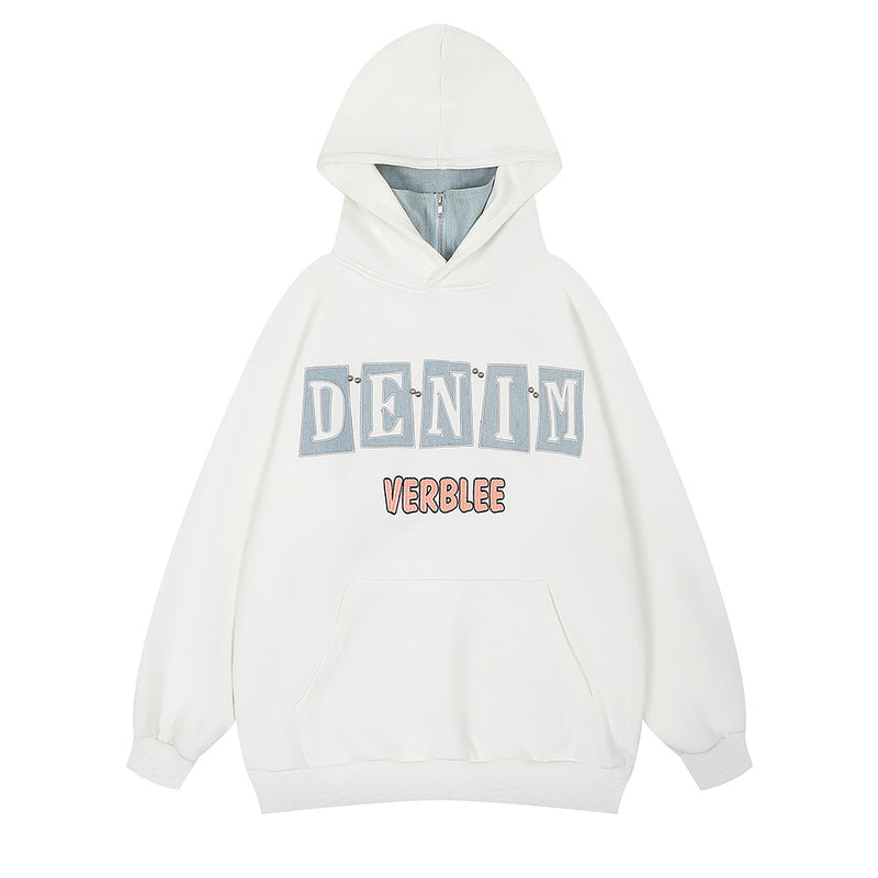 Men Hoodie Turtleneck Hooded Sweater Men's Paste Cloth Embroidery Letter Pullover