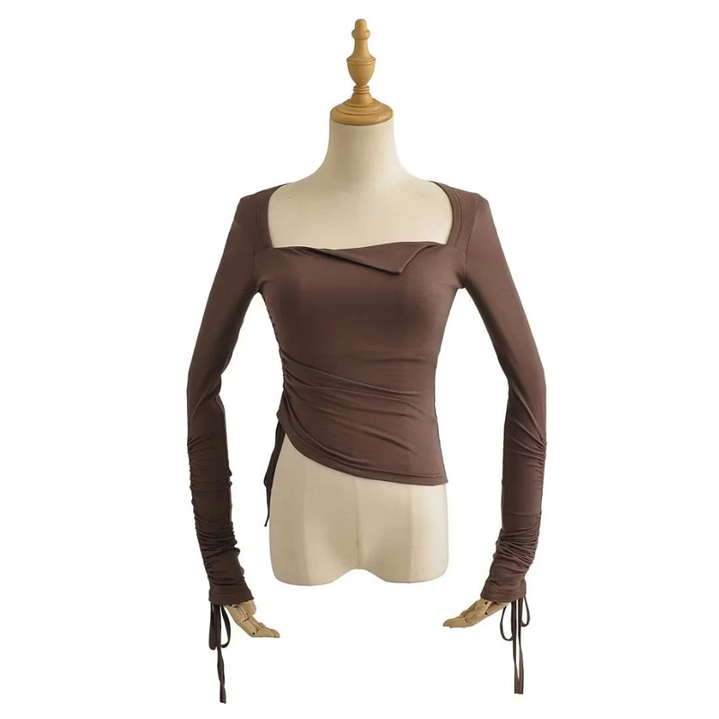 Women T-shirt Spring and Autumn Long Sleeve T-shirt Women's Short Bottoming Shirt Top