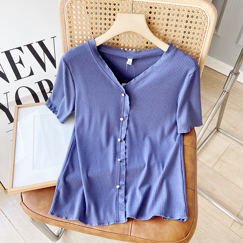 Women T-Shirt Women's Summer Fashion Short Sleeve Cardigan