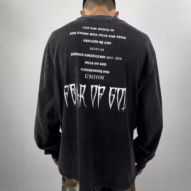 Men T-shirts "Three Gods Redemption Judgment" Washing Water Old Short Sleeve Crew Neck Loose