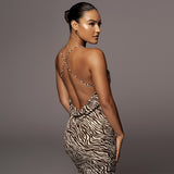Jungle Print Maxi Dress Sling Backless Zebra Print Dress