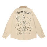 Men Long Sleeved T Shirt Printed Long Sleeve Shirt Loose Spring and Autumn Color Matching Street Fashion Zipper Shirt