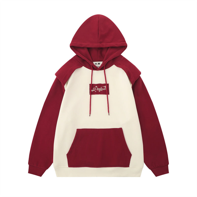 Men Hoodie Color Contrast Patchwork Design Hooded Sweater Men