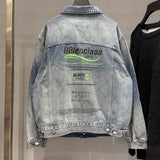 Graffiti Bomber Jacket Graffiti Cola Embroidery Denim