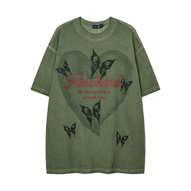 Men T Shirt Vintage Heart Graffiti Fashion Brand Half Sleeve T-shirt Men and Women