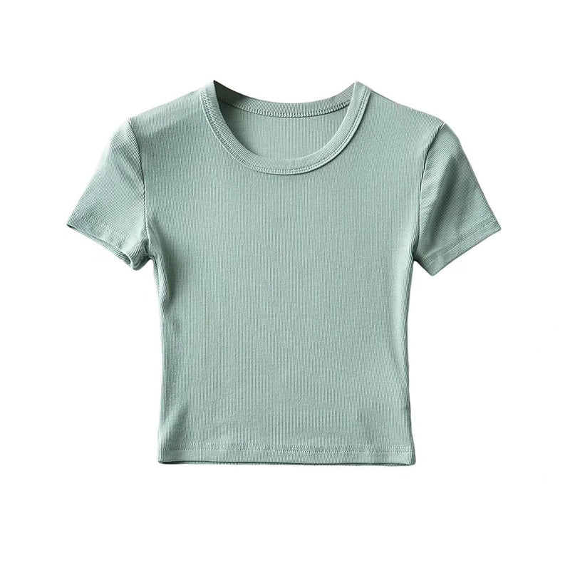 Women T-Shirt round Neck Short Sleeve T-shirt Women's Tight Top