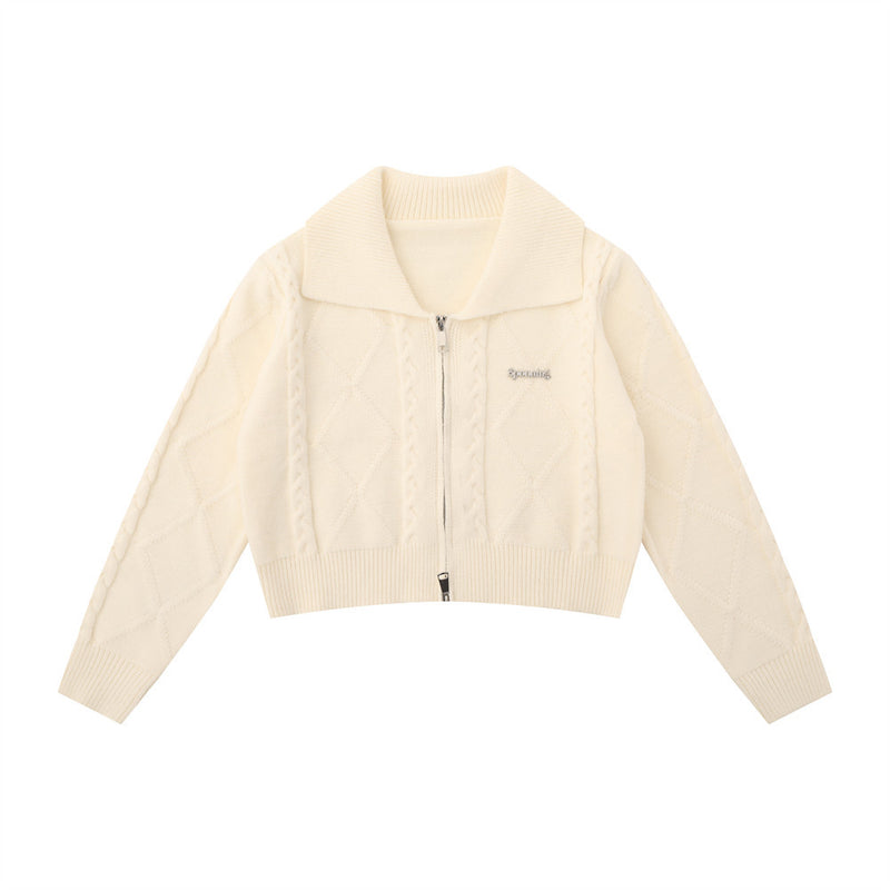 Women Sweater Knitted Cardigan Women Casual Polo Collar Long Sleeve Sweater