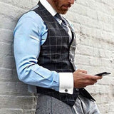 Men's Suits Vests Fall Winter Fashion Slim-Fit Plaid Vest for Men