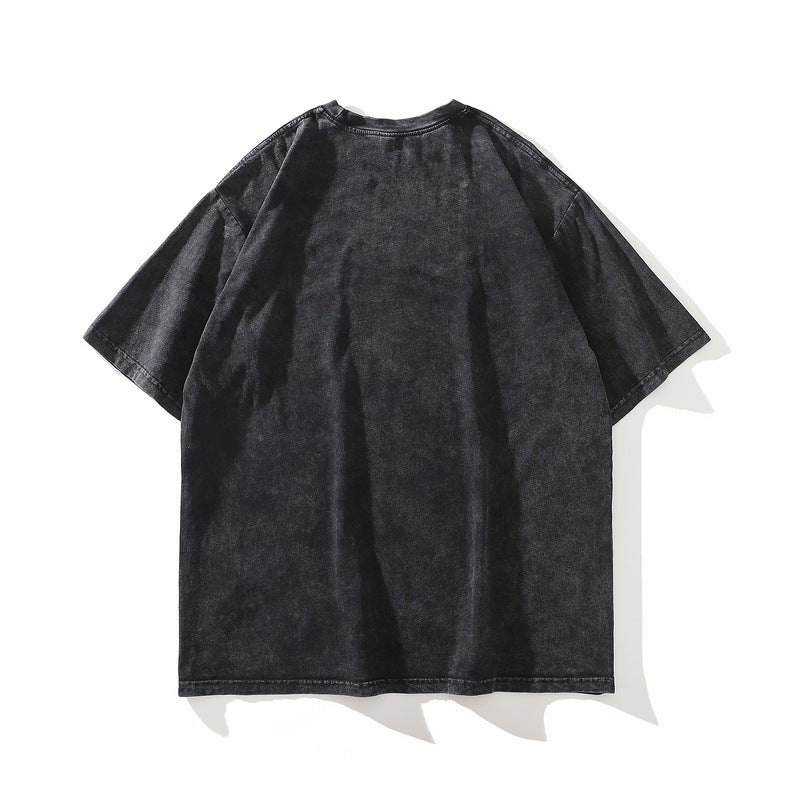 Men T Shirt Printed Short-Sleeved T-shirt Loose Washed-out Distressed