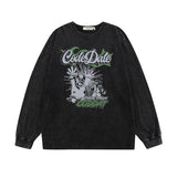 Men Long Sleeve Shirt Flame Print Washed Distressed Long Sleeve T-shirt Men and Women Ins